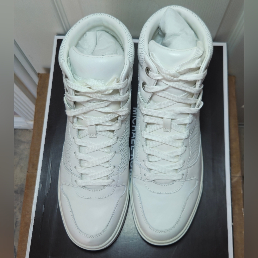 Michael Kors Barett Leather High-Top Men's Sneakers Optic White 42F3BRFE5L - Picture 6 of 9